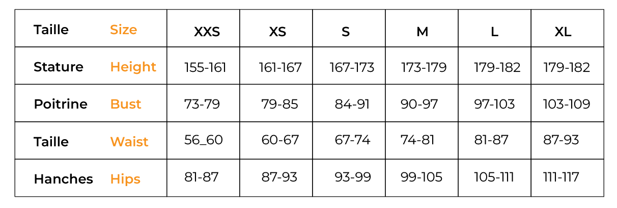 Tableau taille Zoya FR:ENG